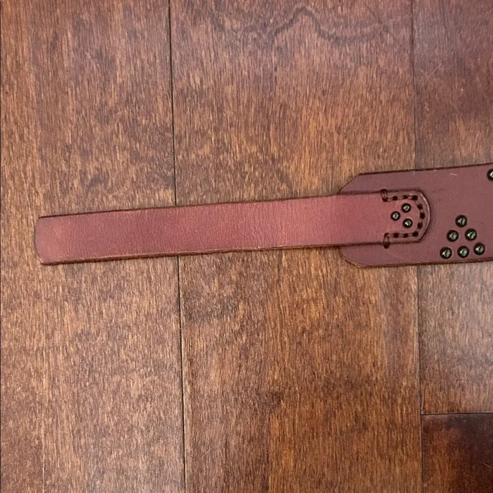 Western Boho Thick Brown Leather Belt with Stud Accents, D Ring Closure